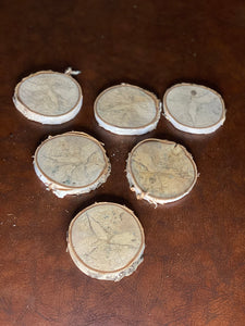 Six Lightly Spalted White Birch Slices, Approximately 4 Inches Diameter by 1/2 Inch Thick