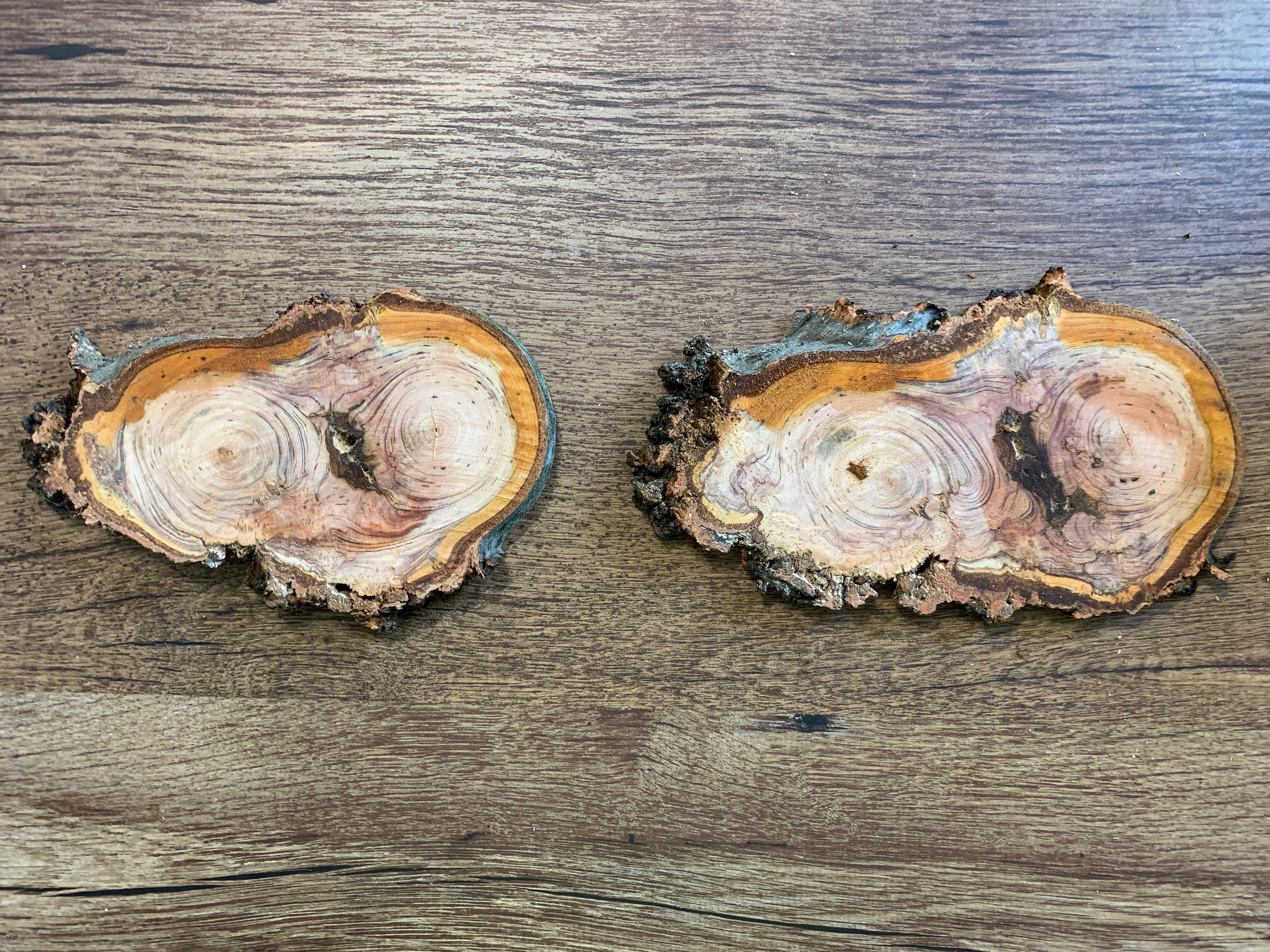 Cherry Burl Slices, 2 Long Cherry Burl Slices, Approximately 7 Inches Long x About 4 Inches and 1/2 Inch Thick