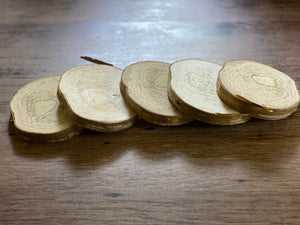 Yellow Birch Slices, 5 Golden Brown Discs, Approximately 4 Inches Diameter by 1/2 Inch Thick