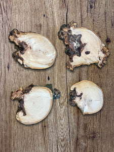 Four Hickory Burl Slices, 4 to 5 Inches Long by 3 to 4 Inches Wide, 1/2 Inch Thick, 4 Count