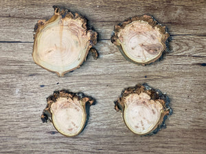 Burl, Four Cherry Burl Slices, Approximately 3 to 4 Inches Long by 3 Inches Wide and 1/2 Inch Thick