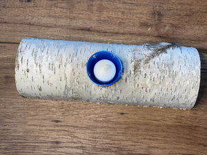 One White Birch Candle Holder, Approximately 12 Inches Long by 3.5-4 Inches Wide