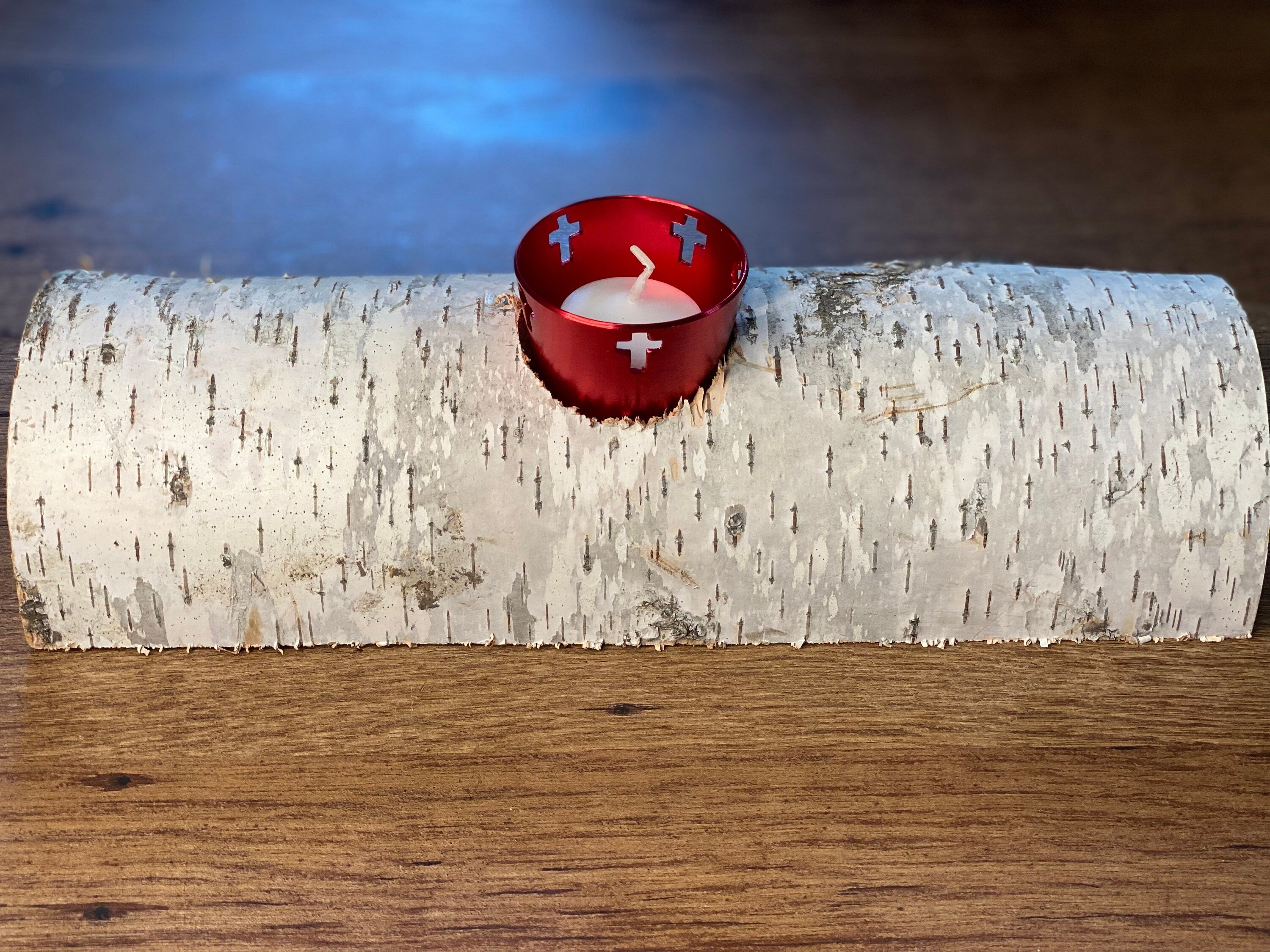 One White Birch Candle Holder, Approximately 12 Inches Long by 3.5-4 Inches Wide