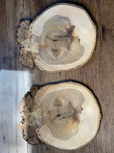Burl, Two Hickory Burl Slices, Approximately 10 Inches Long by 7.5 Inches Wide and 1/2 Inch Thick