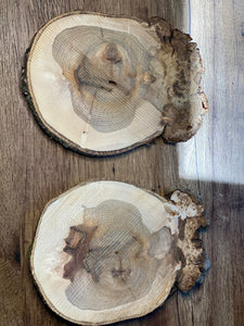 Burl, Two Hickory Burl Slices, Approximately 10 Inches Long by 7.5 Inches Wide and 1/2 Inch Thick