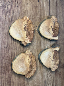 Four Hickory Wood Burl Slices, Approximately 4-4.5 Inches in Length by 4.5-5 Inches Wide and 1/2-3/4 Inches Thick