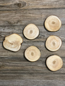 Six Hickory Wood Slices, Approximately 4 Inches Long by 4 Inches Wide and 3/4 Inch Thick