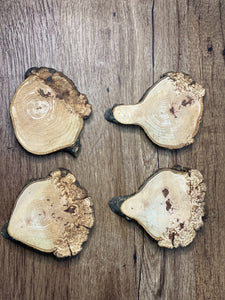 Four Hickory Burl Slices, Approximately 4-6 Inches Long by 4.5-5.5 Inches Wide and 3/4 Inch Thick