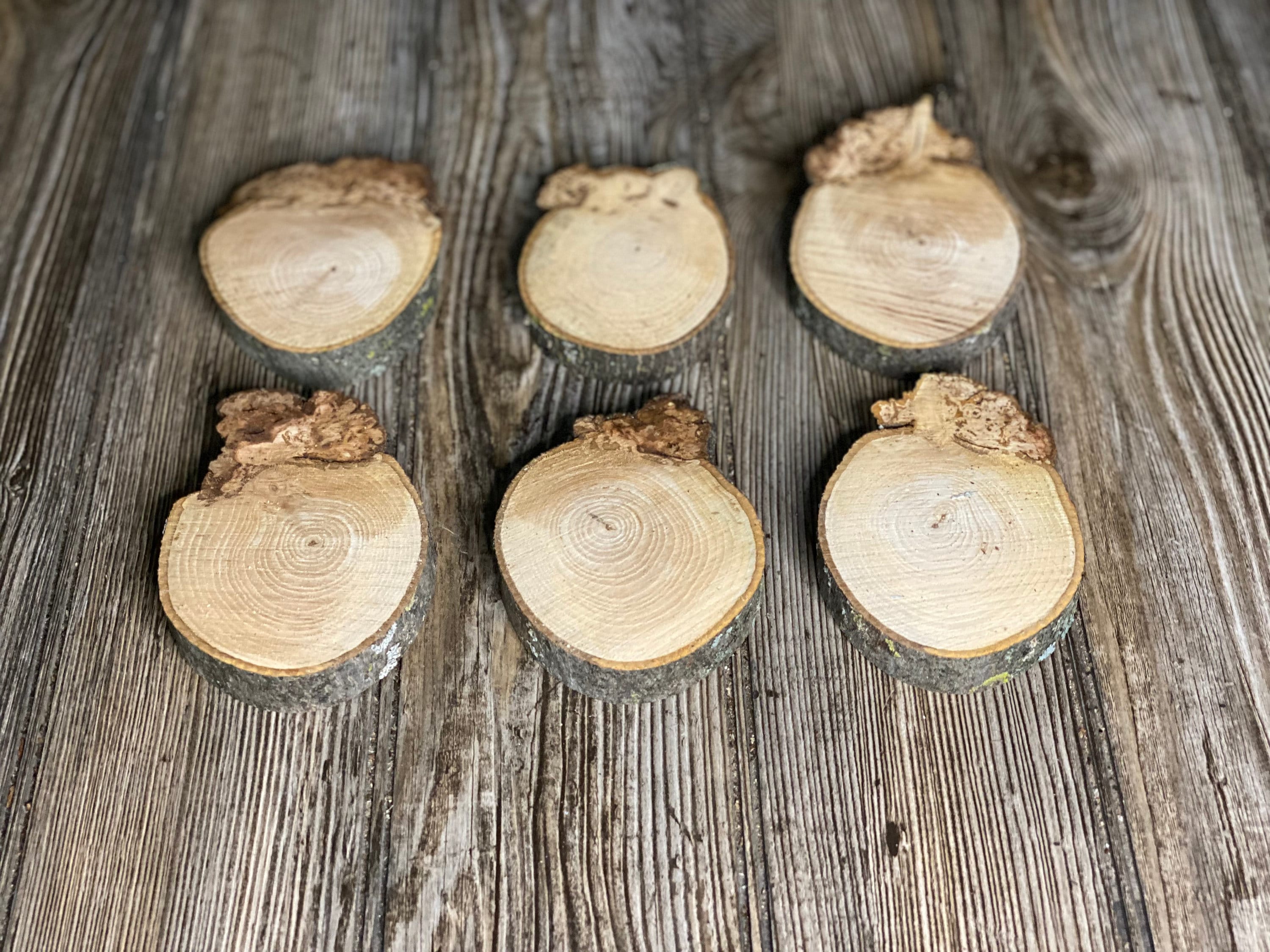 Six Hickory Burl Slices, Approximately 4-4.5 Inches Long by 3 Inches Wide and 3/4 Inch Thick