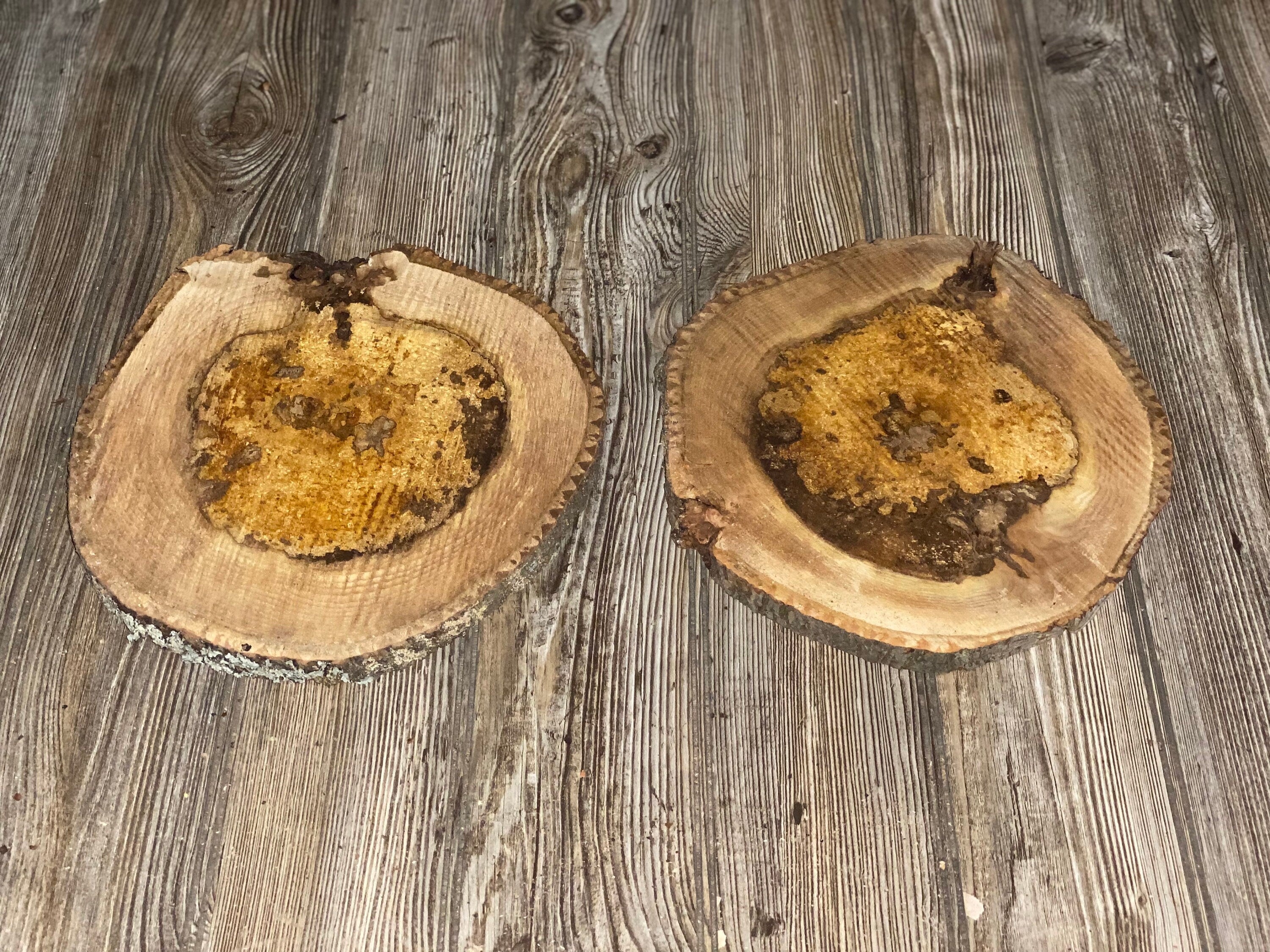 Two Hickory Burl Slices, Approximately 10.5 Inches Long by 9.5 Inches Wide and 3/4 Inch Thick