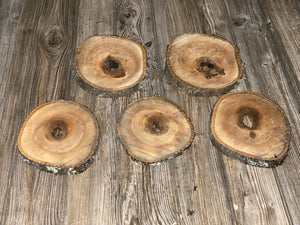 Five Donut Shaped Hickory Burl Slices, Approximately 6.5-8.5 Inches Long by 6-7.5 Inches Wide and 3/4 Inch Thick