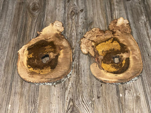 Two Hickory Burl Slices, Approximately 13-14 Inches Long by 9-10 Inches Wide and 3/4 Inch Thick