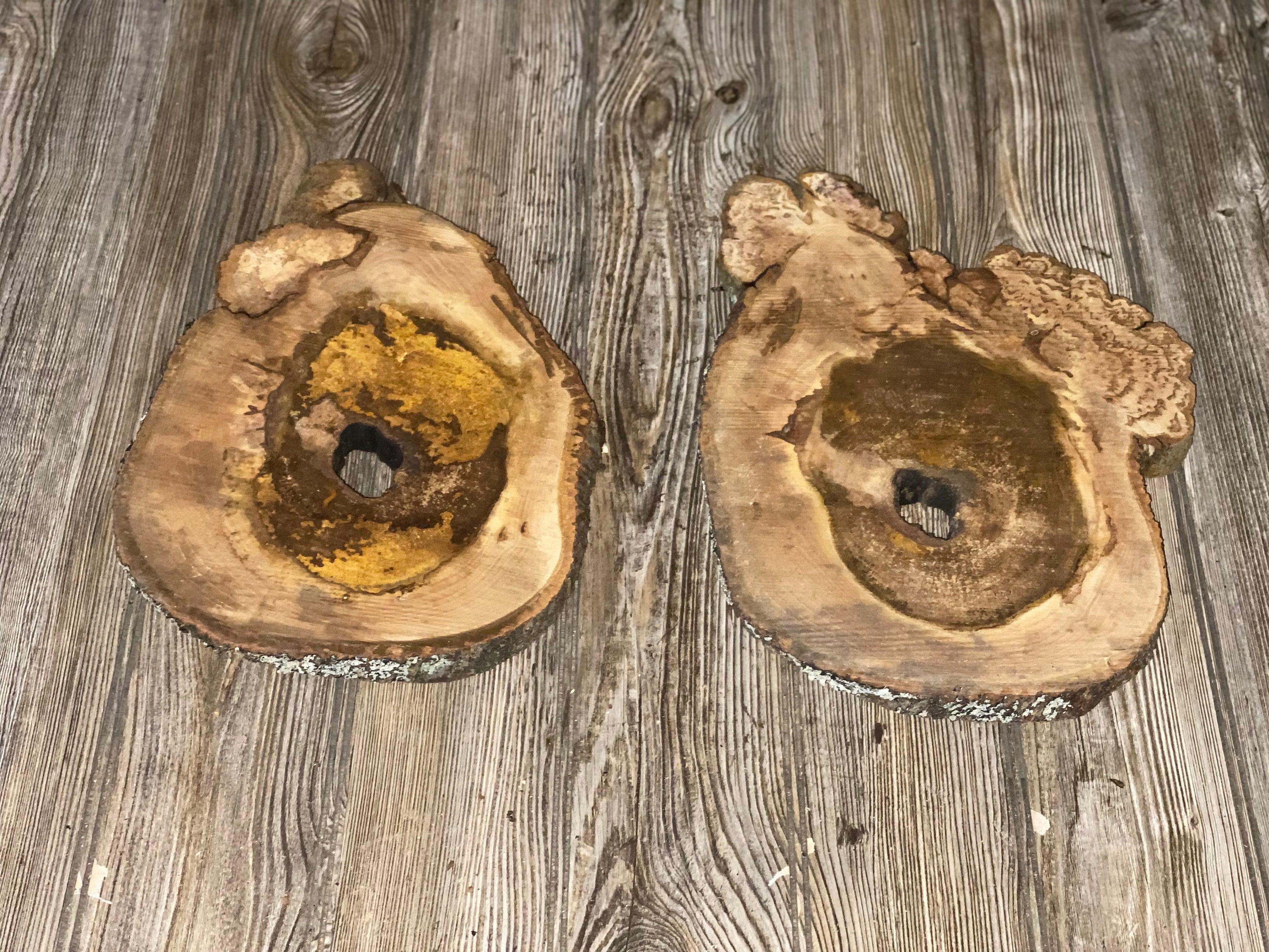 Two Hickory Burl Slices, Approximately 13-14 Inches Long by 9-10 Inches Wide and 3/4 Inch Thick