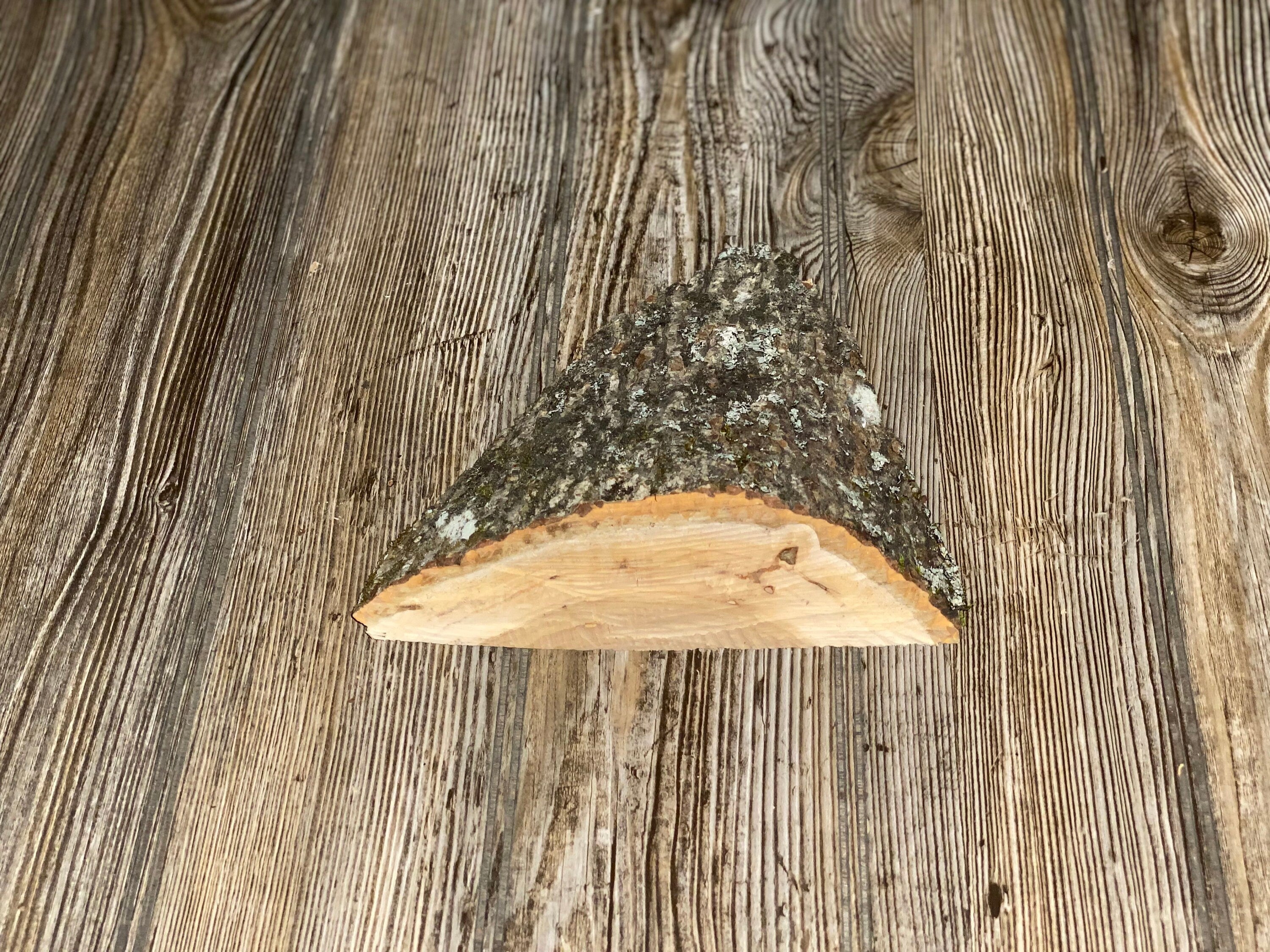 Triangle Shaped Wood Wedge, Wood Slice, Approximately 7.5 Inches Long by 7 Inches Wide and 2 Inches Tall