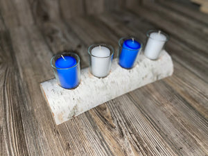 White Birch Candle Holder with Four Candles, Approximately 12 Inches Long by 4 Inches Wide and 2 Inches Tall