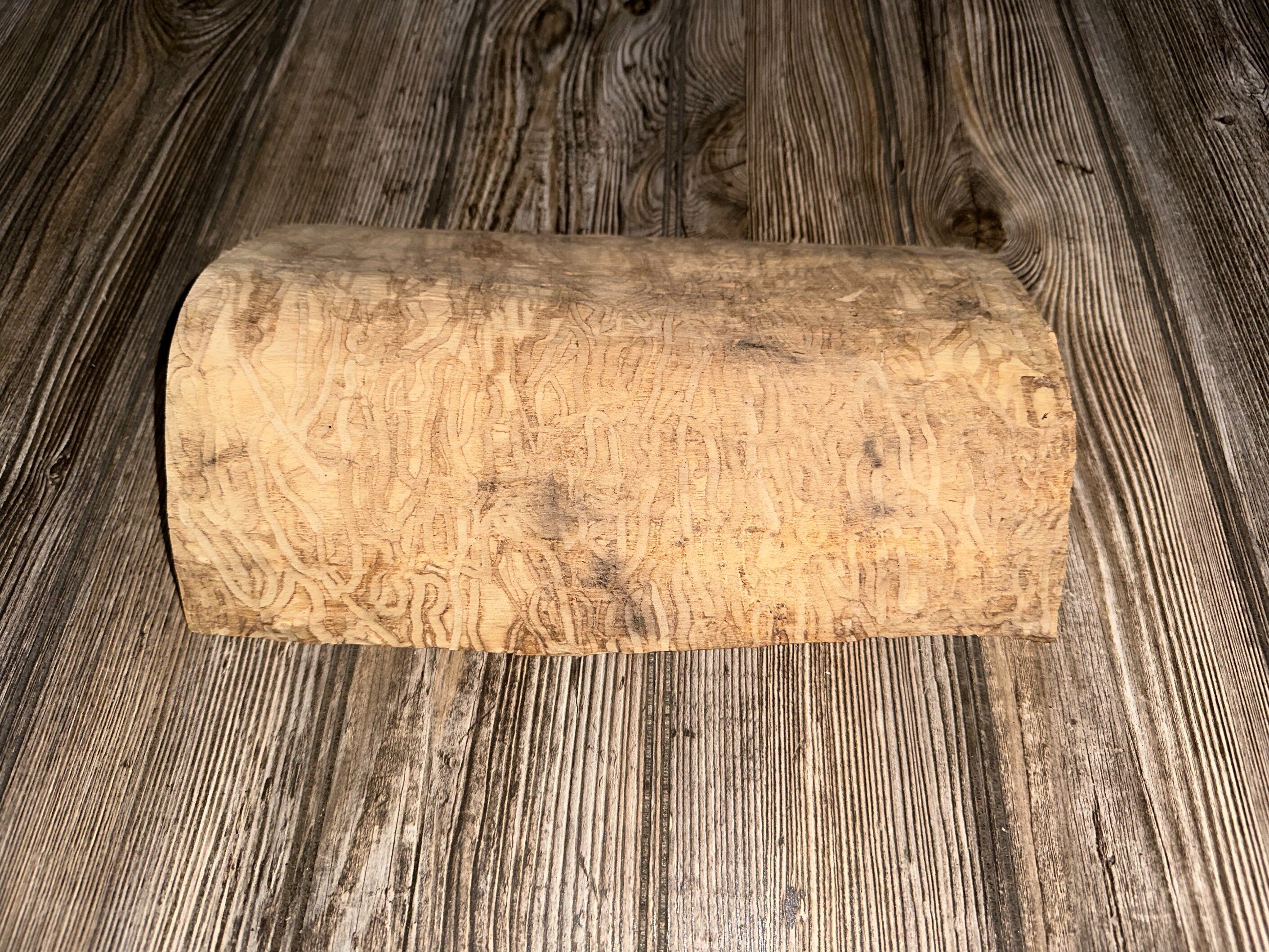 Wood Slab with Natural Squiggles, Approximately 11.5 Inches Long by 7.5 Inches Wide and 2 Inches Tall