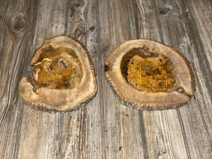 Two Hickory Burl Slices, Approximately 10.5-11 Inches Long by 8-10 Inches Wide and 3/4 Inch Thick