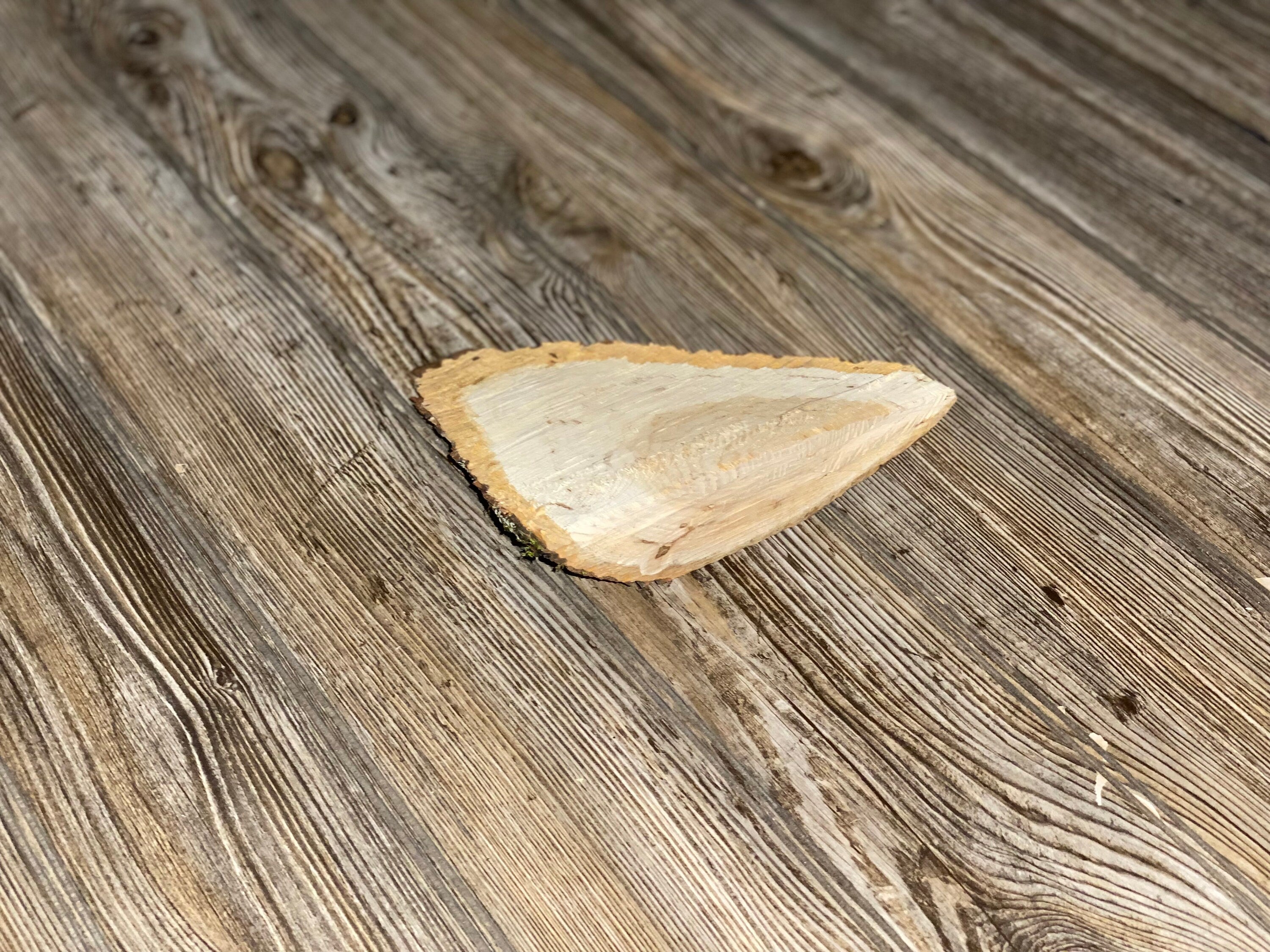 Triangle Shaped Wood Wedge, Wood Slice, Approximately 7.5 Inches Long by 7 Inches Wide and 2 Inches Tall