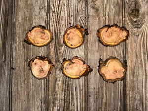 Six Cherry Burl Slices, Approximately 2.5-3 Inches Long by 2-3 Inches Wide and 1/2 Inch Thick