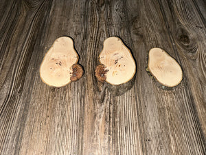 Three Hickory Burl Slices, 3 Count, Approximately 4-5.5 Inches Long by 2.5-3 Inches Wide and 3/8-1 Inch Thick