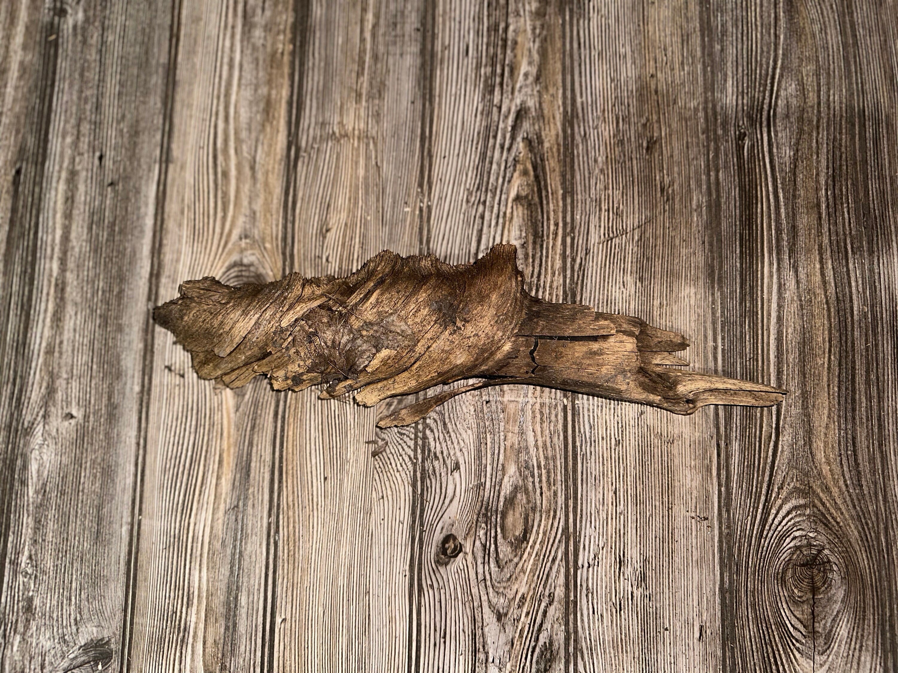 Wood Spearhead, Spearhead Shaped Driftwood, Bark, 16.5 Inches Long by 3.5 Inches Wide and 2.5 Inches High