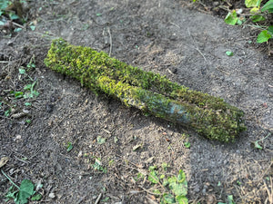 Mossy Log, Real Moss on Blue Decaying Log, 22 Inches Long by 4 Inches Wide and 2 Inches High