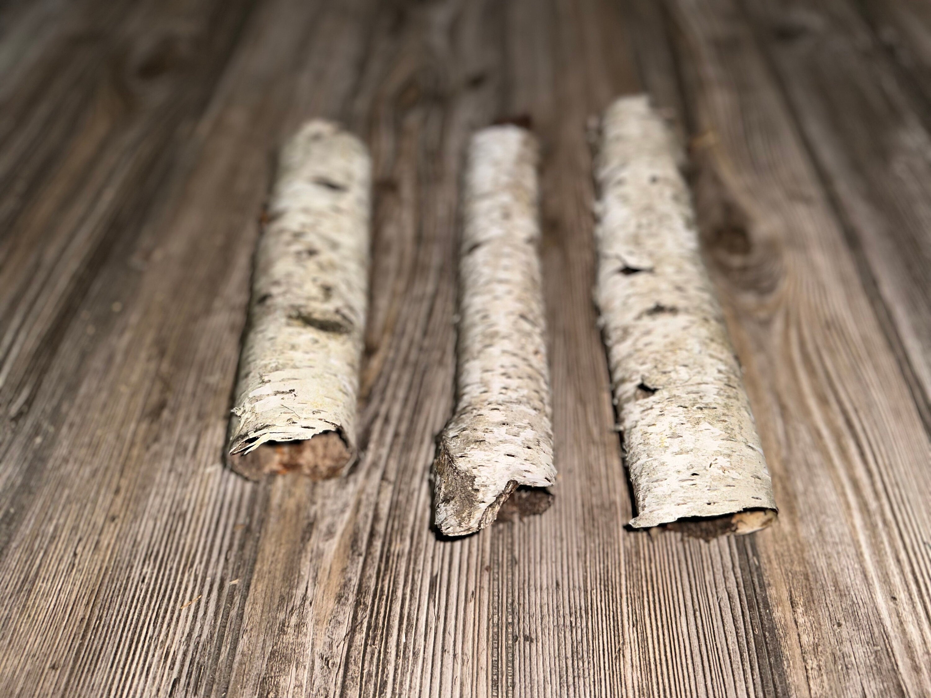 Three White Birch Bark Tubes, Approximately 8-9 Inches Long by 2 Inches Wide and 1.5 Inches High