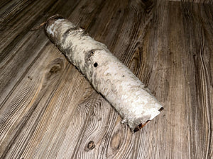 White Birch Bark Tube With Natural Woodpecker Holes, Approximately 15 Inches Long by 3 Inches Wide and 2.5 Inches High