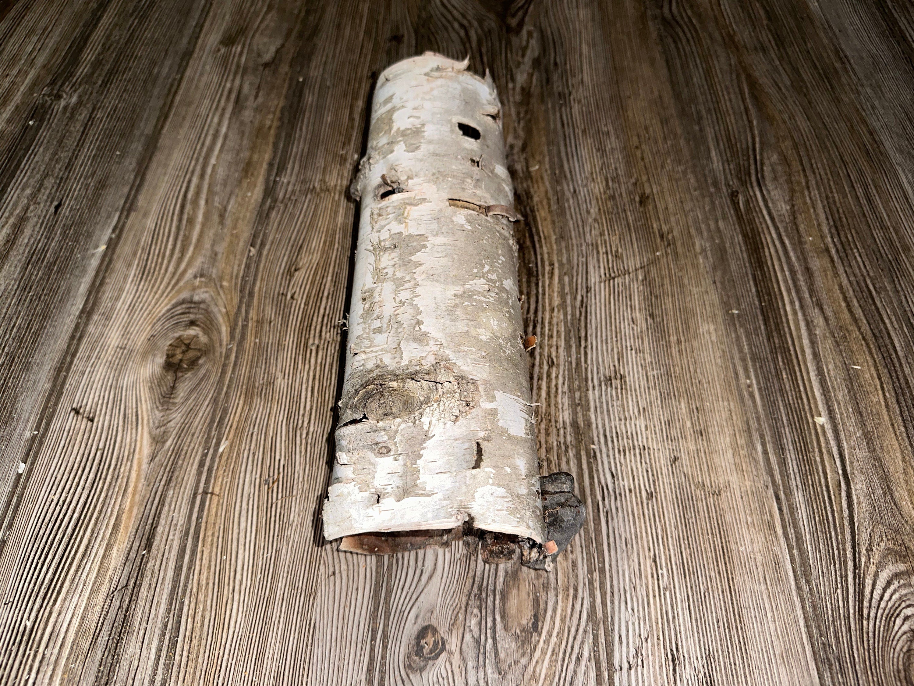 One White Birch Tube, Approximately 11.5 Inches Long by About 3.5 Inches Wide and 3 Inches High