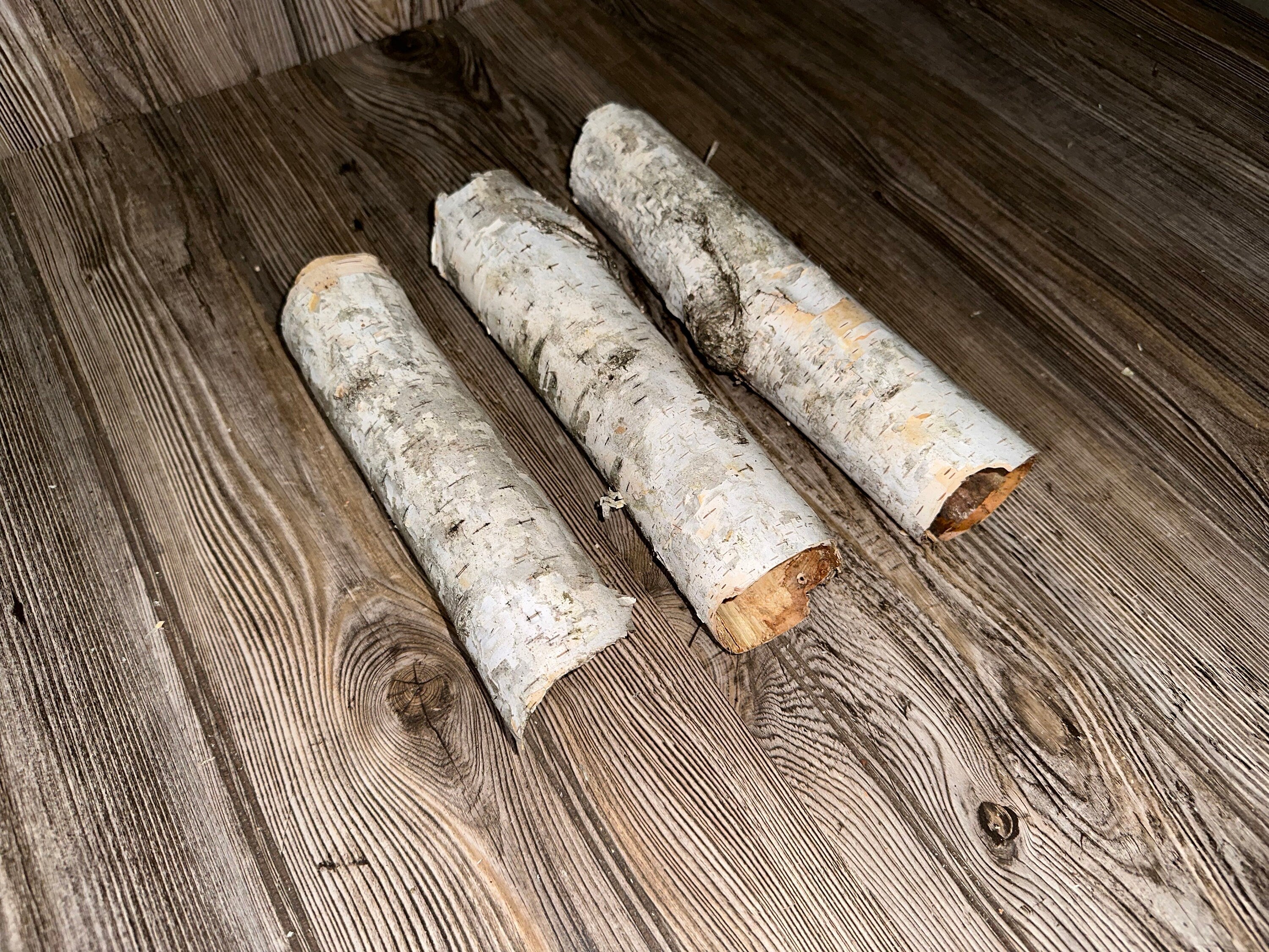 Three White Birch Bark Tubes, Approximately 9-10.5 Inches Long by 2-2.5 Inches Diameter