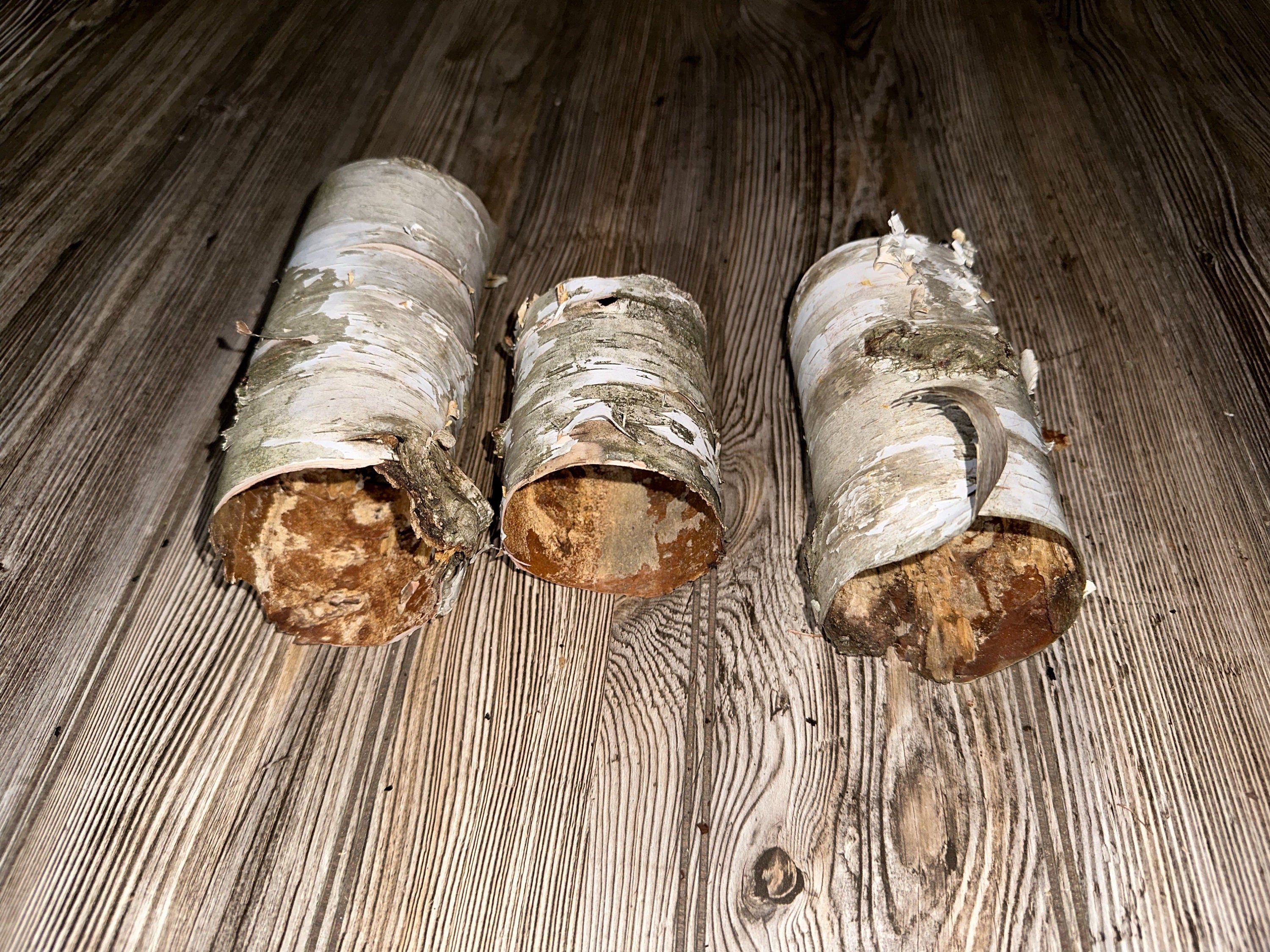 Three White Birch Bark Tubes, Approximately 4.5-7.5 Inches Long by 3 Inches Wide and 3 Inches High