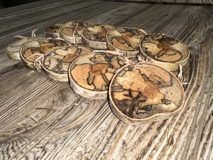 Ten Spalted White Birch Slices, Approximately 2.75 Inches Long by 2.5 Inches Wide and 1/2 Inch Thick - 10 Count